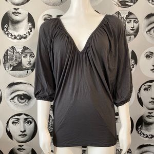 Soul Revival boho Deep V Top w/ rhinestone & lace crochet panels Sz S